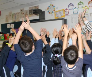 A 'class cheer' in action in Year 2. 